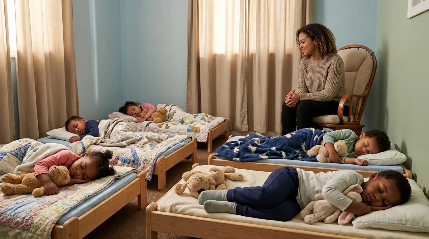 Calm naptime setting with cots at Einstein Daycare in Flatbush Brooklyn